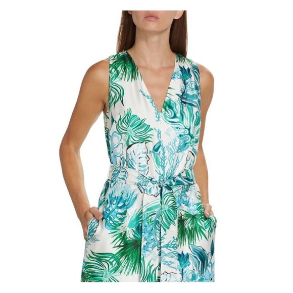 Max Mara Kabala Floral Silk Jumpsuit White Green Turquoise Size S - Picture 7 of 14